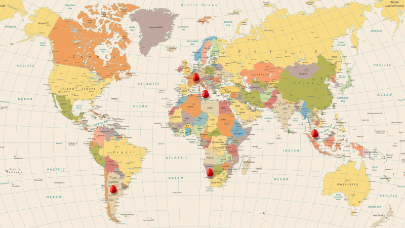Five new Geocaching country souvenirs: Argentina, Liechtenstein, Malta, Namibia, and Malaysia