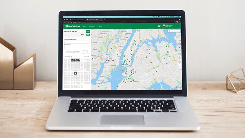 Laptop computer showing the results of an attribute search displayed on a map.