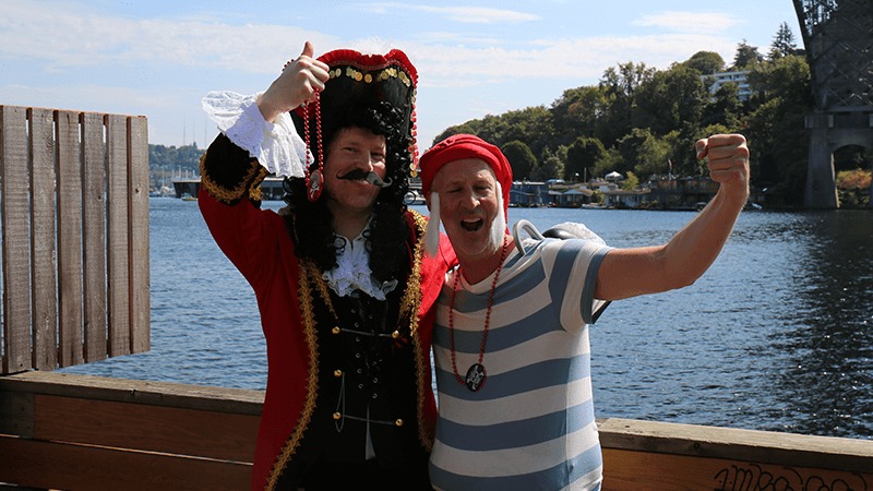 Two geocachers in costume for an Event.
