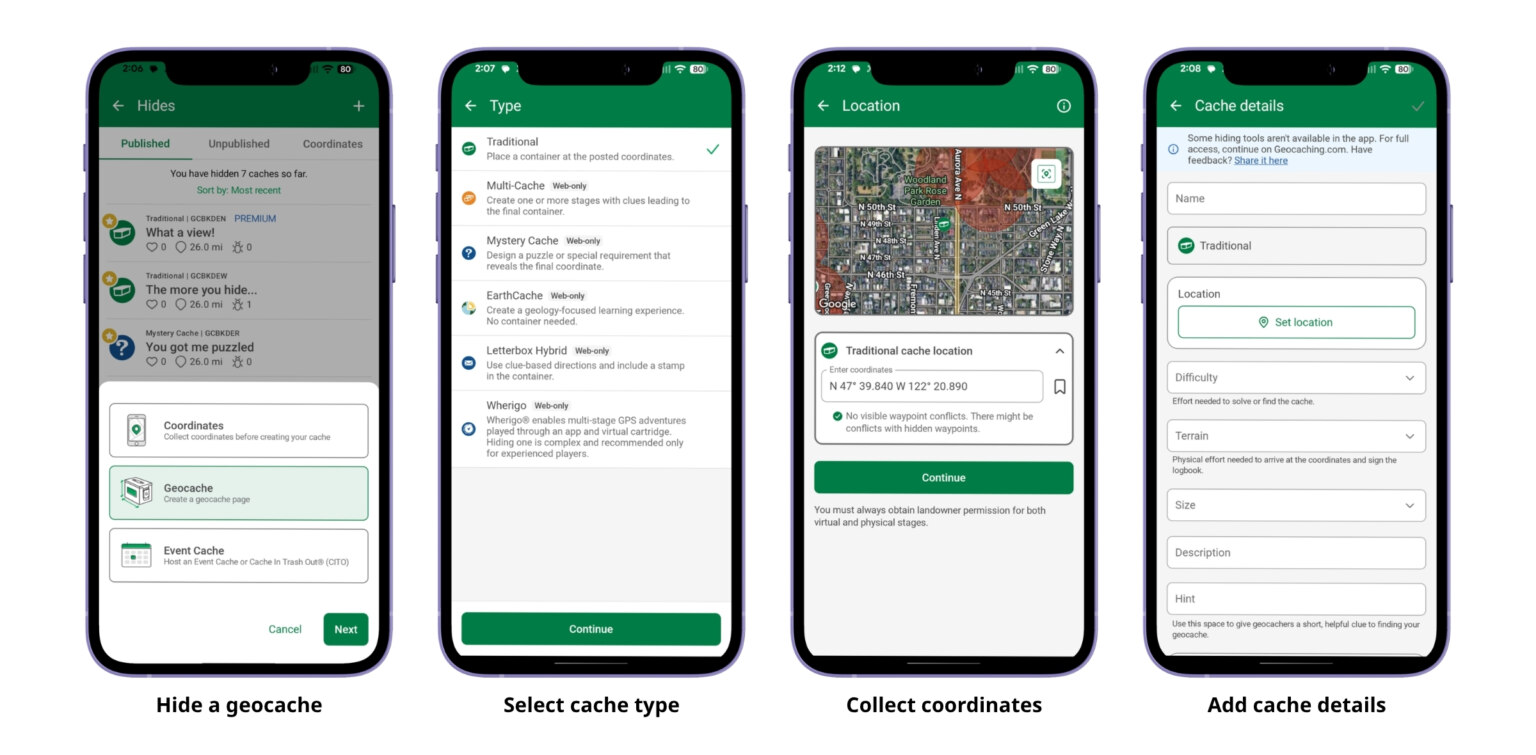 Cache Application Mobile New in the Geocaching® app: Tools for hiding a Traditional Cache ...